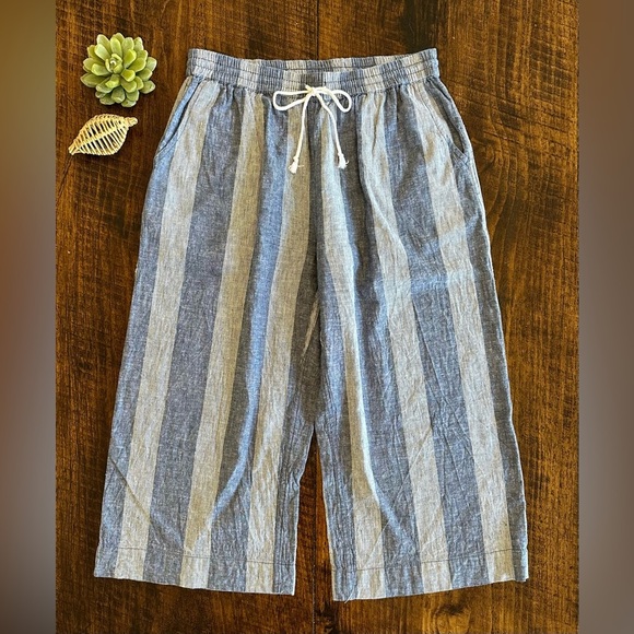 beachlunchlounge | Striped Linen/Cotton Blend Wide Leg Cropped Pants - Picture 1 of 8